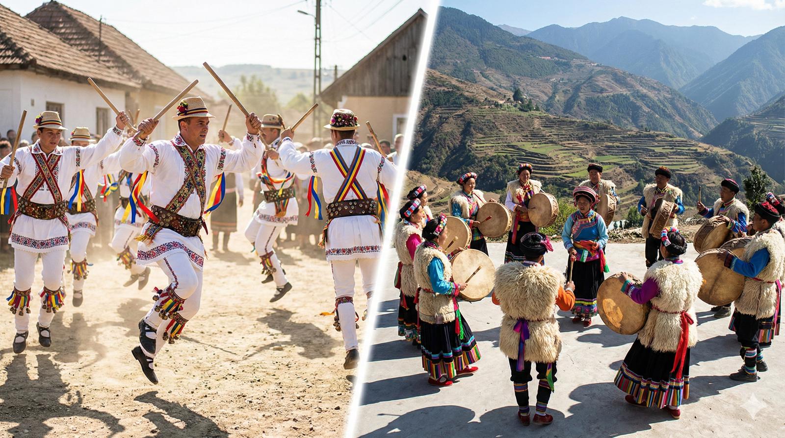 The convergence 🎭 The Qiang Sheep-Skin Drum Dance and Călușari Dance 1